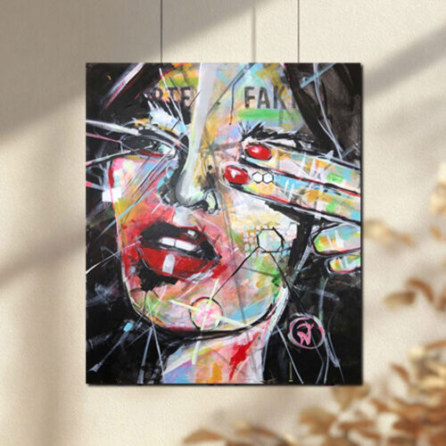 Abstraktes Porträt „Relationship“ von Daniela Filippelli – zeitgenössische Kunst mit farbintensiven Ebenen und dynamischen Linien