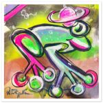 Farbenfrohes Frosch-Artwerk „Kambositolino“ von Daniela Filippelli – moderne, verspielte Komposition mit Neonakzenten und dynamischen Linien