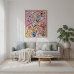 Manifestationsboard Kunstwerk von Daniela Filippelli mit Affirmationen, Figuren und farbintensiver Symbolik