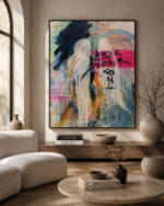 Lose Your Mind. Find Your Soul by Daniela Filippelli – expressive contemporary artwork featuring an angel with white wings, abstract colour layers and graffiti-inspired typography, symbolising transformation, inner strength and the journey back to oneself.