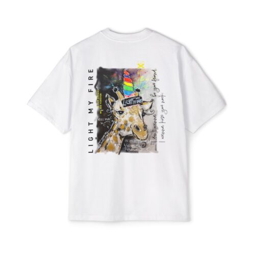 Giraffe with Rainbow Candle Tee | Light My Fire graphic t-shirt