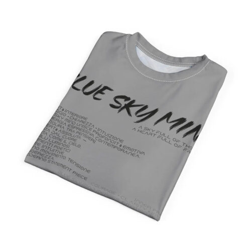 Blue Sky Mind expressive art Tee | Women's figure book face, neon blue abstract