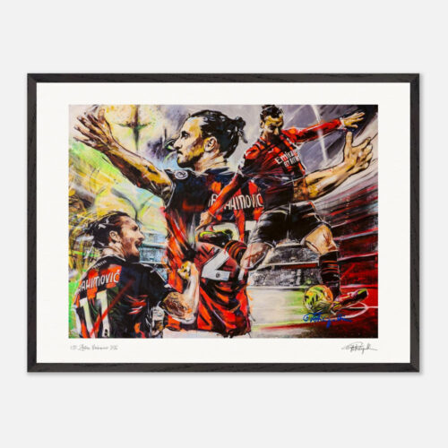 Zlatan Ibrahimović Fine Art Print mit schwarzem Rahmen – Kunstwerk von Daniela Filippelli