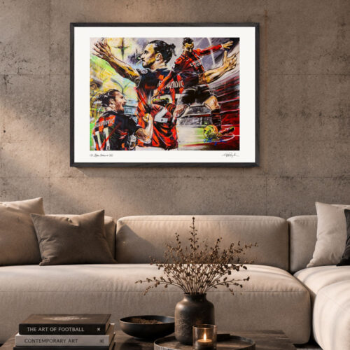 Zlatan Ibrahimović Fine Art Print mit schwarzem Rahmen – Kunstwerk von Daniela Filippelli