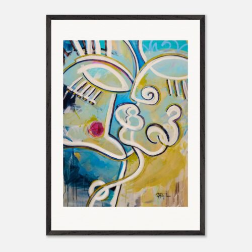 The Kiss – abstrakter Fine Art Print mit zwei küssenden Gesichtern von Daniela Filippelli