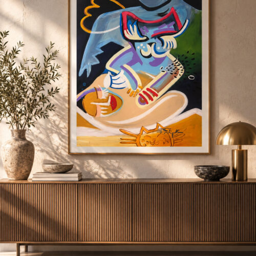 Lichtpfote – farbenfroher moderner Kunstdruck von Daniela Filippelli